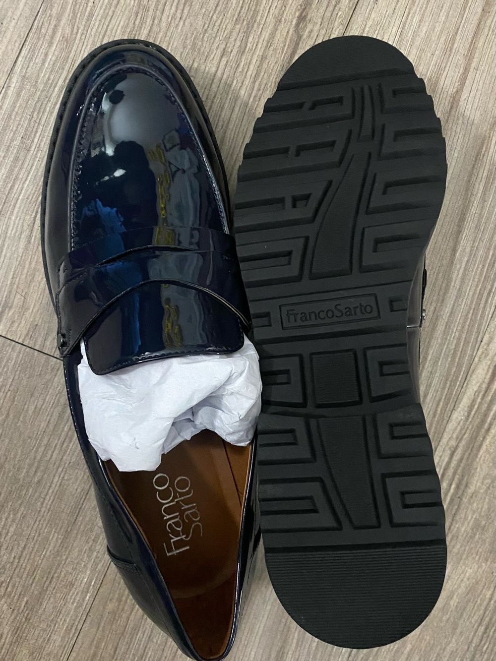 Franco Sarto Cassandra Navy Patent Faux Leather Loafers - Picture 10 of 13